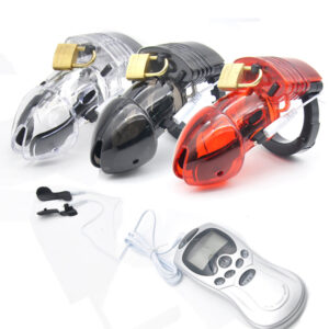 Plastic E-Stim Chastity Cage with Remote and Control Box Set product view