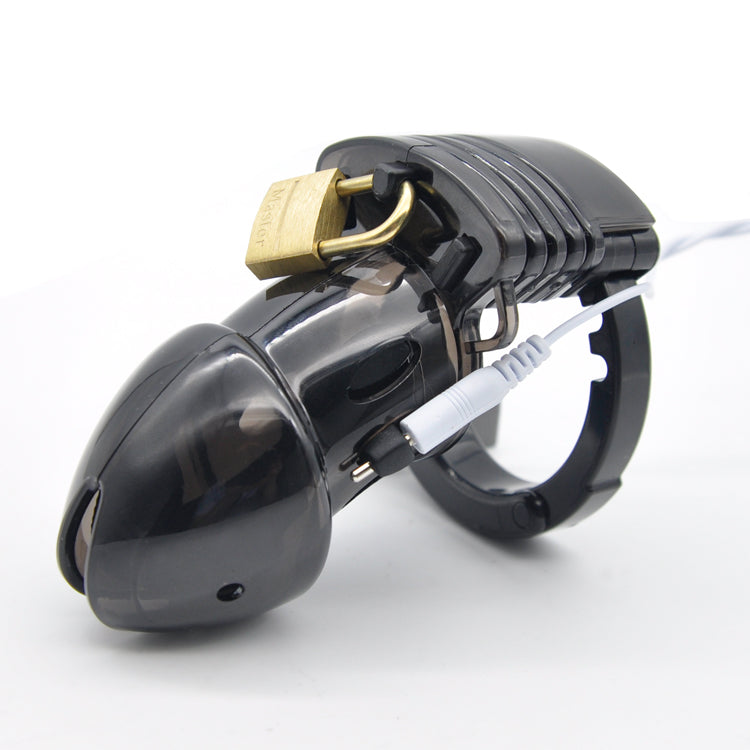 Plastic E-Stim Chastity Cage with Remote and Control Box Set detail view