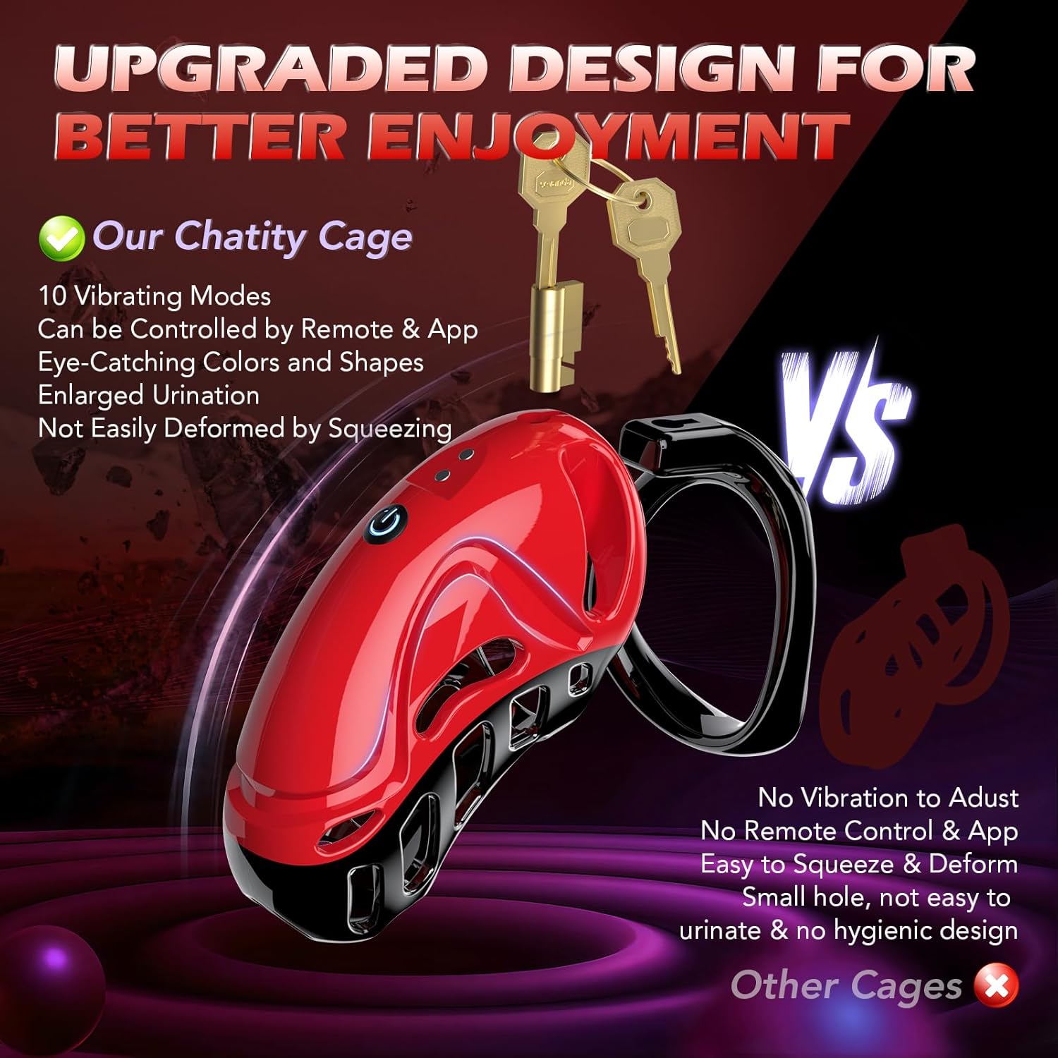 10-Mode Vibrating Chastity Cage with App and Remote Control detail view