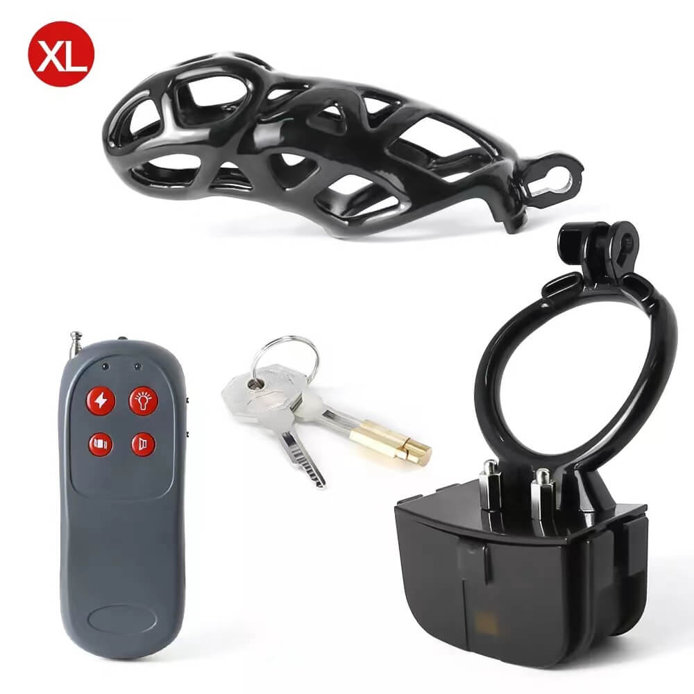 Black Mamba Remote-Controlled E-Stim Chastity Cage detail view