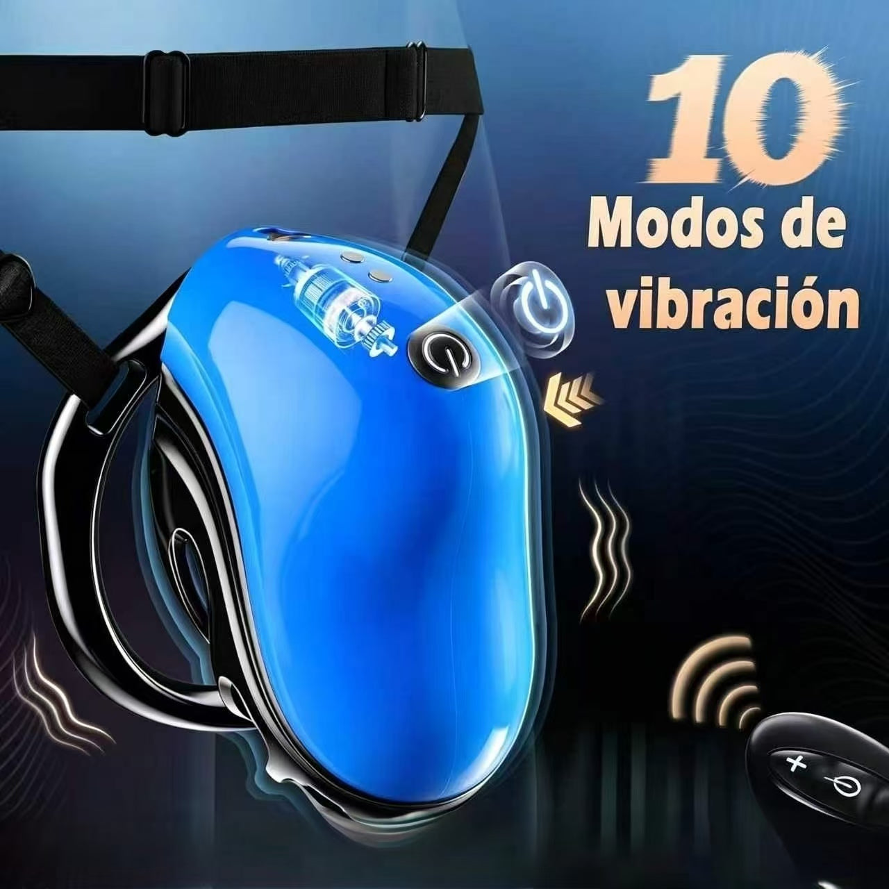 Blue App and Remote Vibrating Chastity Cage with 10 Modes package or size detail