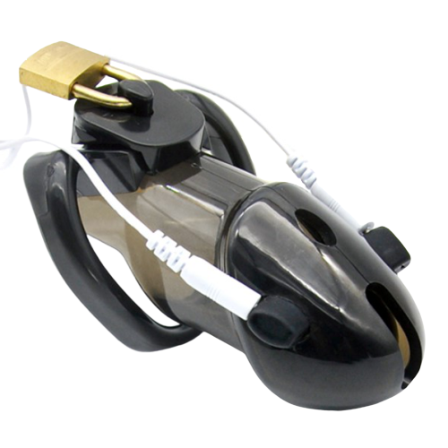 Plastic E-Stim Compatible Chastity Cage with Electrode Set product view