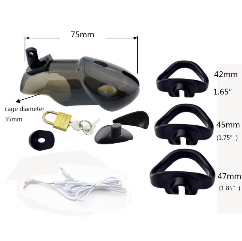 Plastic E-Stim Compatible Chastity Cage with Electrode Set detail view