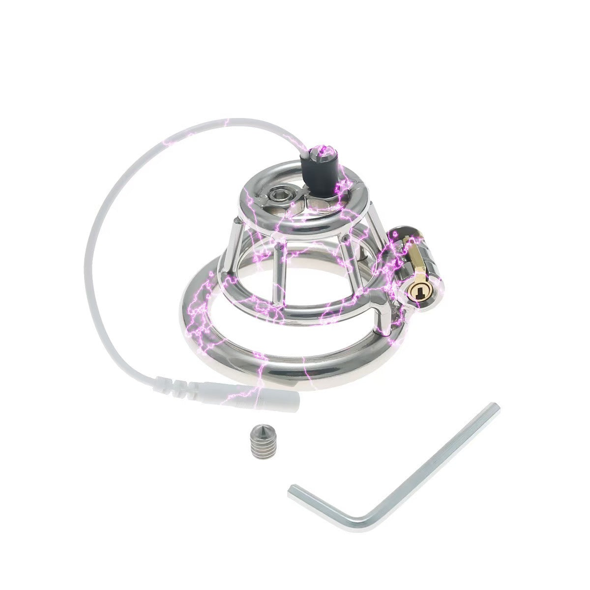 304 Stainless Steel Basket E-Stim Chastity Cage with Wired Controller package or size detail