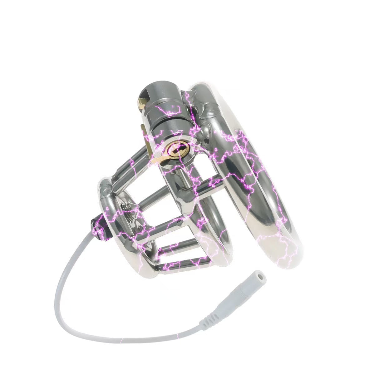 304 Stainless Steel Basket E-Stim Chastity Cage with Wired Controller detail view