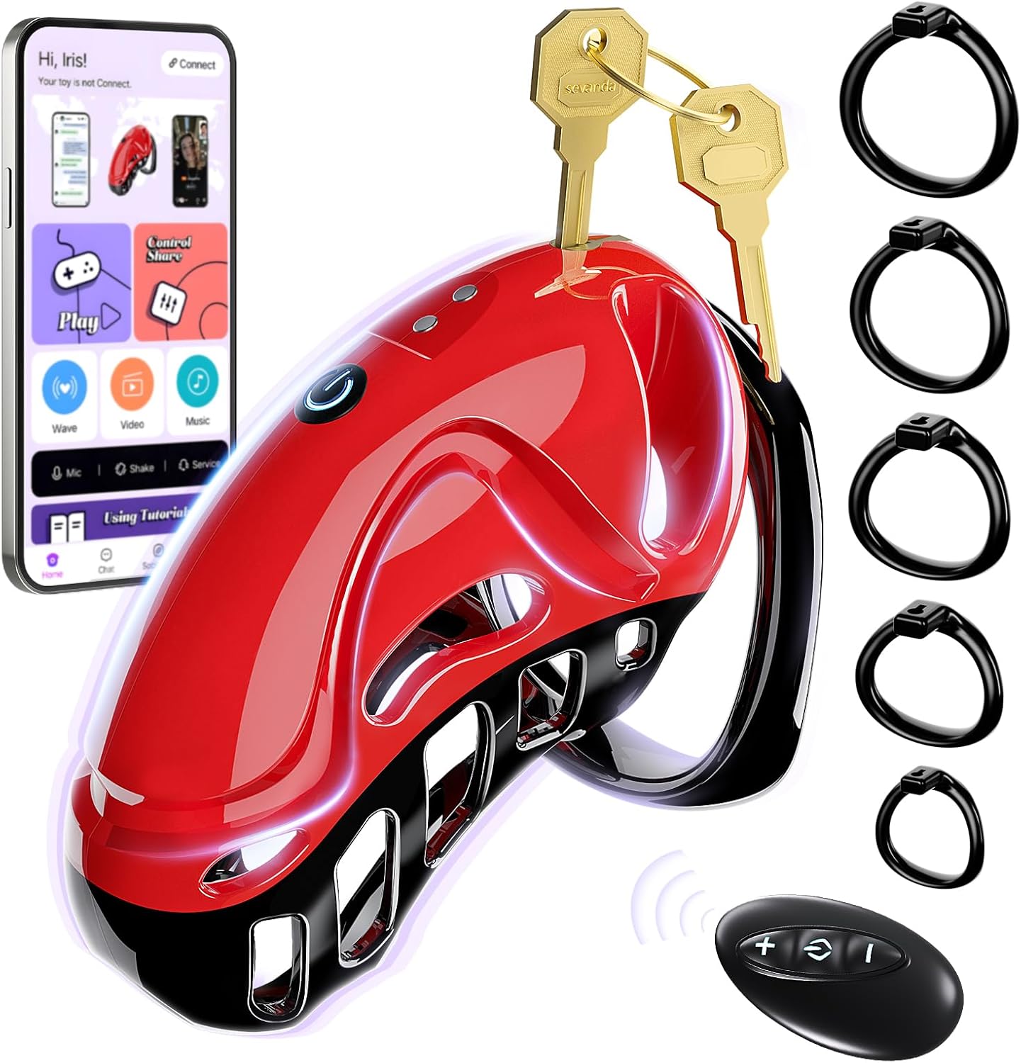 Smart App & Remote Vibrating Chastity Cage shown for the app controlled vs remote controlled chastity comparison