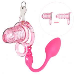 Extensible Silicone Chastity Cage With Vibration Plug